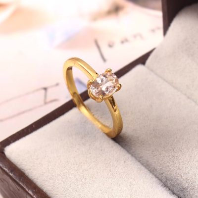 925 Sterling Silver Oval Morganite Color Glass Stone Ring