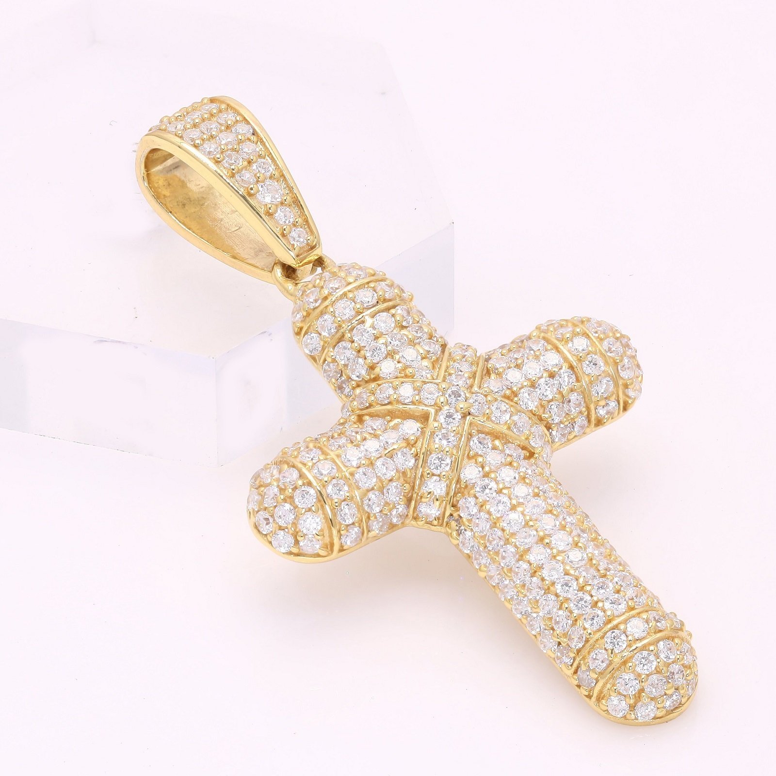925 Sterling Silver White CZ Stone Christian Cross Pendant ...