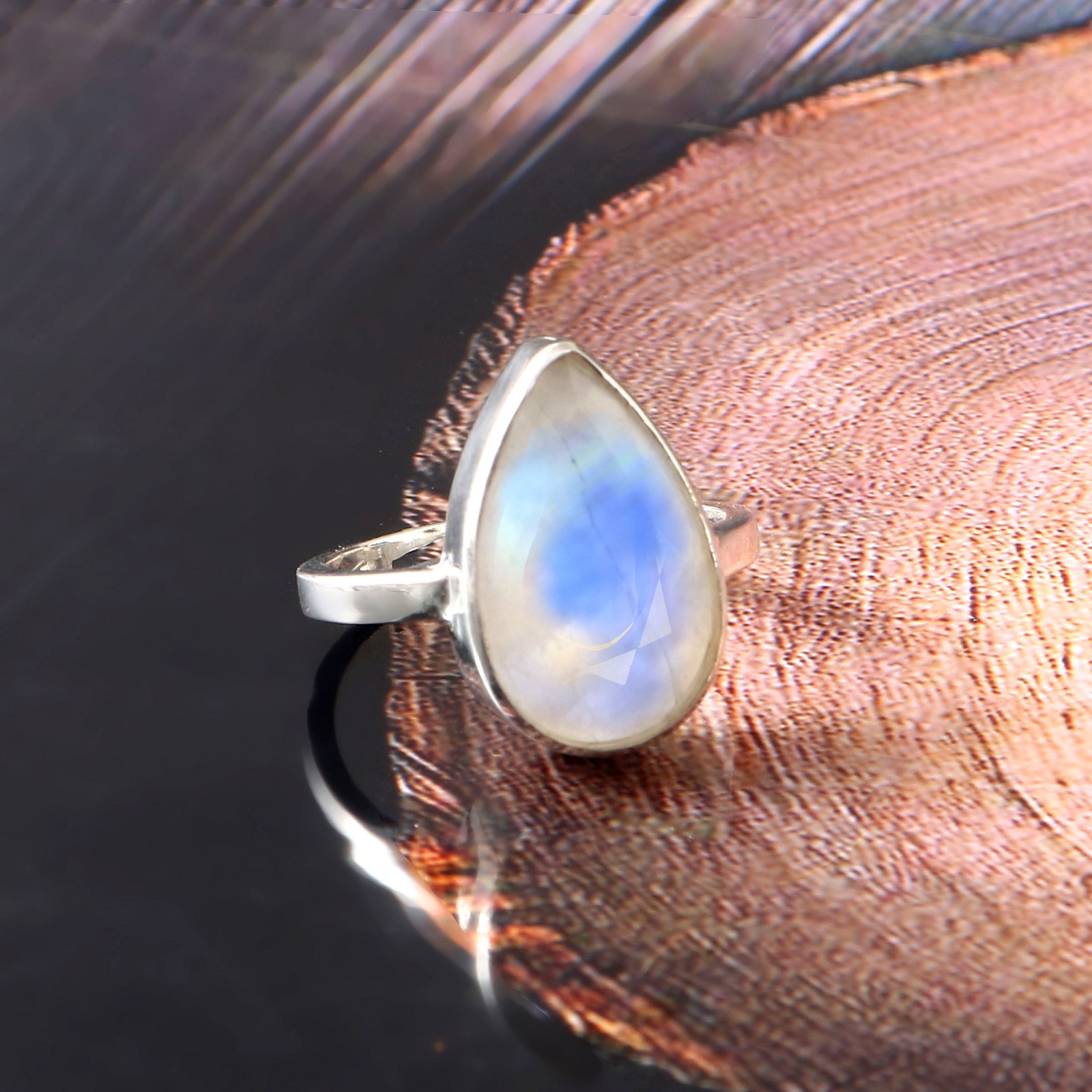 Sterling Silver Pear Teardrop Simulated Opal Ring For Women - Oxidized Luxury Statement Ring - 925 Stamped - View #2